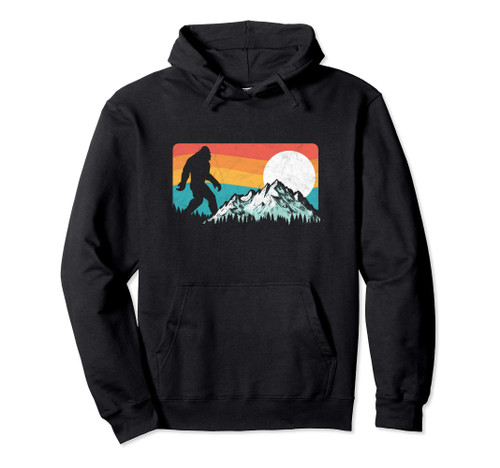 Retro Bigfoot Silhouette Rocky Mountains 80s Graphic Pullover Hoodie