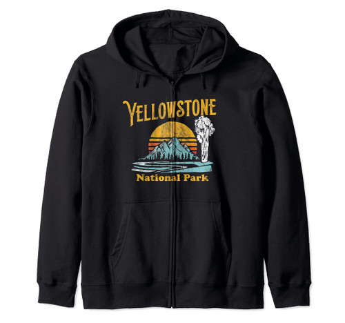 Vintage Yellowstone National Park Retro 80's Graphic Zip Hoodie Vintage Yellowstone National Park Retro 80's Graphic Zip Hoodie