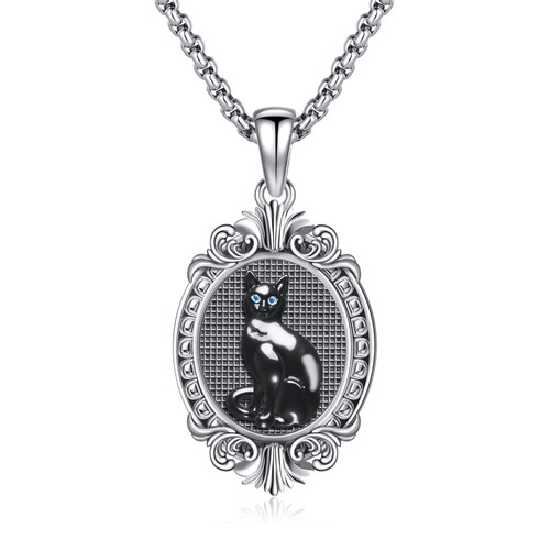Eusense Black Cat Necklace for Women Witch Jewelry 925 Sterling Silver Cat Pendant Vintage Antique Cameo Cat Jewelry for Cat Lovers Eusense Black Cat Necklace for Women Witch Jewelry 925 Sterling Silver Cat Pendant Vintage Antique Cameo Cat Jewelry for Cat Lovers