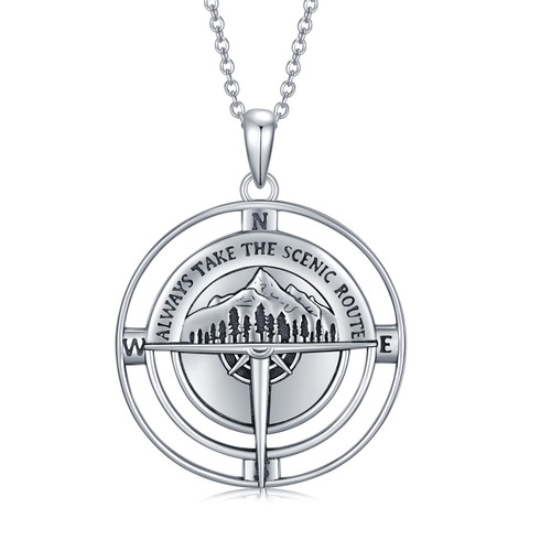 Feijiesi Graduation Gifts for Her Compass Necklace Sterling Silver Compass Mountain Necklace Graduation Jewelry for Women Men