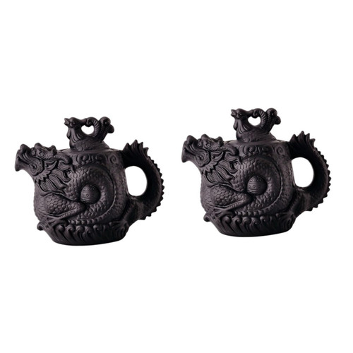 IMIKEYA 2pcs Dragon Phoenix Purple Clay Teapot Travel Water Kettle Travel Tea Cup Wooden Tray Portable Teapot 510 Mini Kettle Phoenix Office High Capacity China