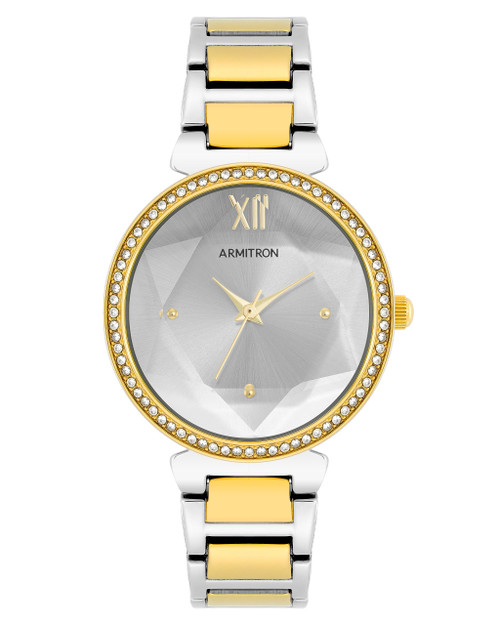 Armitron Women's Silver-Tone and Gold-Tone Crystal Accented Bracelet Watch, 75/5904SVTT