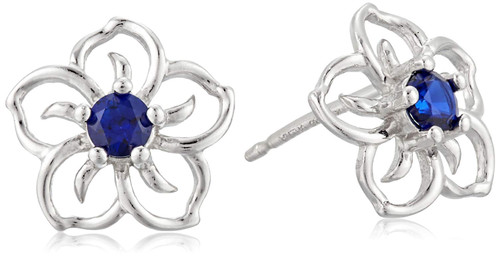 Amazon Essentials Sterling Silver Created Blue Sapphire Flower Stud Earrings (previously Amazon Collection)
