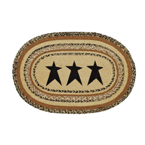VHC Brands Kettle Grove Primitive Jute Tan Accent Rug Oval Stencil Stars w/Floor Pad 20"x30" VHC Brands Kettle Grove Primitive Jute Tan Accent Rug Oval Stencil Stars w/Floor Pad 20"x30"