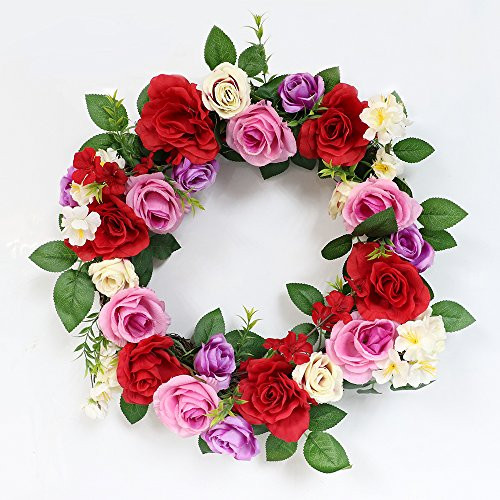 Puleo International 20-inch Artificial Rose Wreath Potted Plant