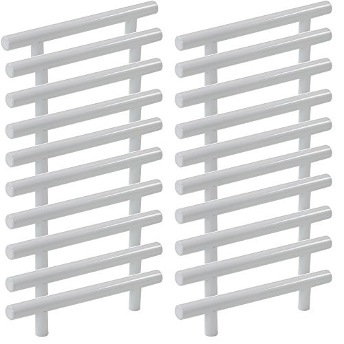 Probrico 3-3/4" Hole Centers White Modern Kitchen Cabinet Pulls Drawer Handles Euro Round T Bar Pulls Stainless Steel Dresser Pulls Furniture Hardware-6" Overall Length(20 Pack)