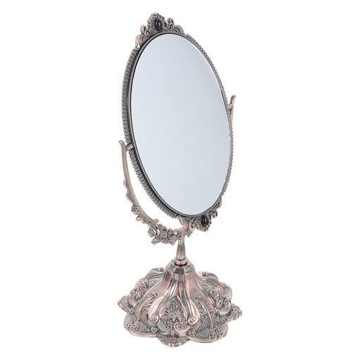 FOMIYES Double Sided Makeup Mirror Rotatable Dresser Mirror Stand Makeup Mirror Decorative Makeup Mirror Desk Dresser Oval Dressing Mirror European to Rotate Dressing Table Antu Zinc Alloy