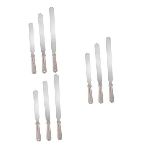 HOMSFOU 9 Pcs Wheat Straw Spatula Cake Smoother Angled Icing Spatula Cake Cheese Spreader Desserts Spatula Icing Smoother Spreader Cake Cream Spatulas Pro Tools Stainless Steel Major