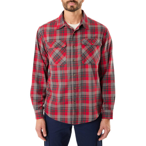 Smith's Workwear Men's Long Sleeve 2-Pocket Plaid Flannel Shirt with Pen-Slot, Heather Red-365