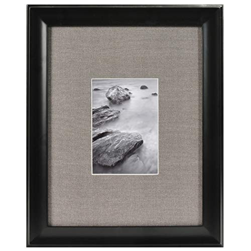 Pinnacle Frames and Accents 11x14 Black Wood Wall Grey Linen Fabric Mat for 5x7 Image Frames
