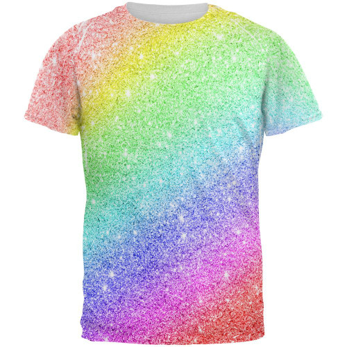 Old Glory LGBTQ Pride Faux Rainbow Glitter All Over Mens T Shirt Multi SM