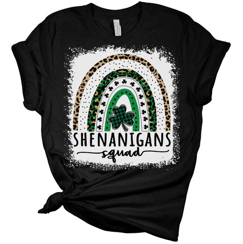 Womens Shenanigans Squad Shirt St Patricks Day T Shirt Irish Clover Rainbow Graphic Tees