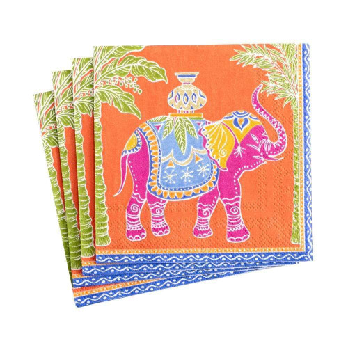 Caspari Royal Elephant Paper Cocktail Napkins in Orange, 80 Count