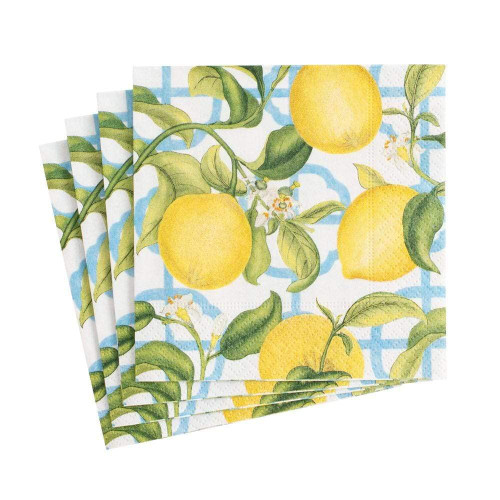 Caspari Seville Paper Cocktail Napkins in Ivory - Four Packs of 20