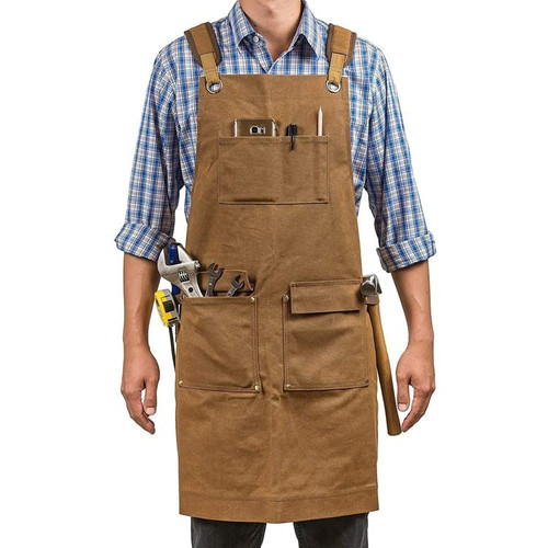 Wood Working Apron Welding Aprons for Men/Women Canvas Tool Apron Blacksmith Apron, 33x27.5in (brown)