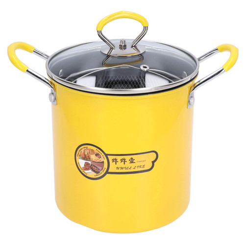 Deep Fryers, 3L Deep Fryer with Basket for Home Use Yellow Small Deep Fryer Deep Fryer with Basket Stainless Steel Deep Fryer Pot with Oil Filter Rack Lid for Home Kitchen