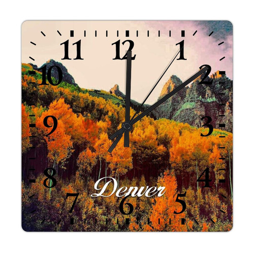 COCOKEN Denver Landscape Wall Clock City Scenery City View Wooden Wall Clocks Battery Operated 15 Inch Non-Ticking Retro Cabin Wall Decor for Kitchen Bedroom Living Room Office