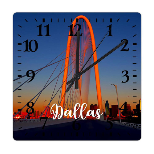 COCOKEN Square Wall Clock Dallas Large Wall Clock Dallas Scenery Cityscape 15in Square Silent Non-Ticking Unique Wood Clock for Home Office Classroom School Hotels Dog Lover Gift
