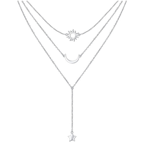 DAOCHONG S925 Sterling Silver Multilayer Layered 3 Triple Long Y Chain Pendant Necklace for Women Sun Moon Star Jewelry Set DAOCHONG S925 Sterling Silver Multilayer Layered 3 Triple Long Y Chain Pendant Necklace for Women Sun Moon Star Jewelry Set