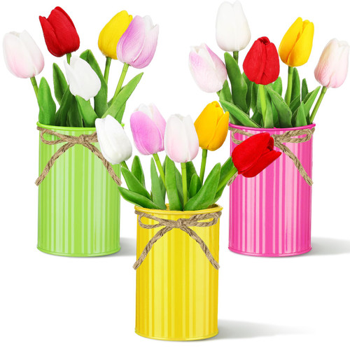 Hotop 15 Pcs Spring Artificial Tulips with 3 Metal Pot Multicolor Artificial Tulips Flowers PU Fake Tulips Spring Decorations for Home Office Table Decor Wedding Party Centerpieces Bouquet Arrangement Hotop 15 Pcs Spring Artificial Tulips with 3 Metal Pot Multicolor Artificial Tulips Flowers PU Fake Tulips Spring Decorations for Home Office Table Decor Wedding Party Centerpieces Bouquet Arrangement