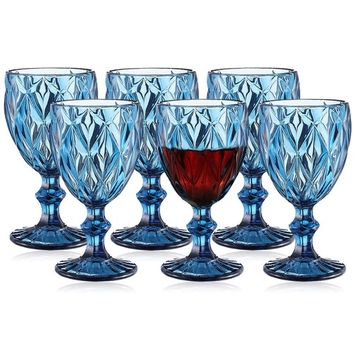Kawlity 6pcs Glass Goblet Retro Embossed Vintage Glass Goblet Stemware Wine Goblet Glassware Wine Cup for Wine