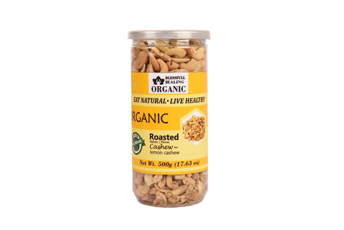 Blessfull Healing Organic Natural, Vegan Lemon Roasted Halves/Pieces Cashew Nuts Crunchy Kaju 500 Gram