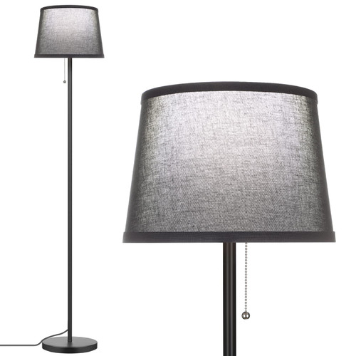 Coucrek Floor Lamp for Living Room, Modern Standing Lamps with Linen Shade, Simple PoleTall Floor Lamp for Bedroom, Living Room, Office, Reading, Black Shade, E26 Base, Bulb not Included