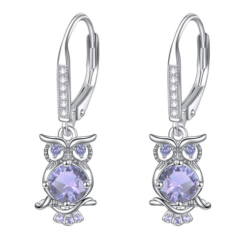 POPKIMI Owls Earrings for Women Girls Owl Earring S925 Sterling Silver Owl Stud Earrings Owl Jewelry Gifts for Girls Daughter Granddaughter, April Birthstone Earrings, Sterling Silver, Cubic Zirconia