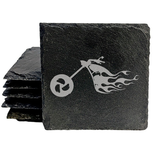 Ride the Fire: Flaming Chopper Motorcycle Coasters - Square Slate - set of 5