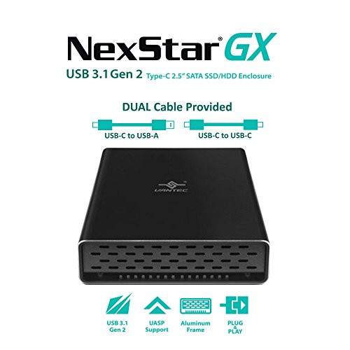 Vantec NexStar Gx USB 3.1 Gen 2 Type-C 2.5 SATA SSD/HDD Enclosure for 9.5mm & 7mm Height Drive; Comes with C to C and C to A Cable; Aluminum Casing; (NST-271C31-BK) Vantec NexStar Gx USB 3.1 Gen 2 Type-C 2.5 SATA SSD/HDD Enclosure for 9.5mm & 7mm Height Drive; Comes with C to C and C to A Cable; Aluminum Casing; (NST-271C31-BK)
