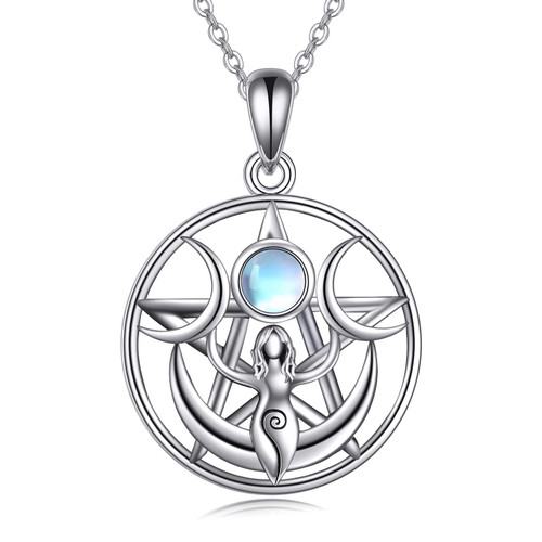 URONE Triple Moon Goddess Necklace Sterling Silver Pentagram Pentacle Triple Moon Pendant Wiccan Jewelry Gifts for Women URONE Triple Moon Goddess Necklace Sterling Silver Pentagram Pentacle Triple Moon Pendant Wiccan Jewelry Gifts for Women