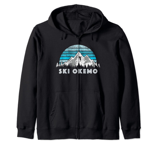 Vintage Retro Okemo, Vermont Snow Ski Zip Hoodie