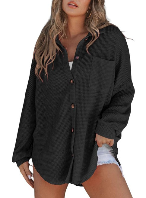 SHEWIN Womens Waffle Knit Oversized Shacket Long Sleeve Button Down Shirts Loose Fit Casual V Neck Summer Tops Womens Spring Fashion 2024, US 20-22(2XL), Black SHEWIN Womens Waffle Knit Oversized Shacket Long Sleeve Button Down Shirts Loose Fit Casual V Neck Summer Tops Womens Spring Fashion 2024, US 20-22(2XL), Black