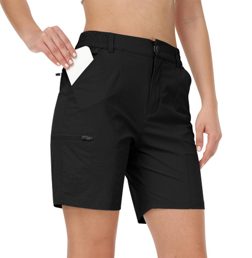 MoFiz Womens Hiking Cargo Shorts with Pockets Athletic Running Shorts for Women Quick Dry Lightweight Breathes Freely Black Large