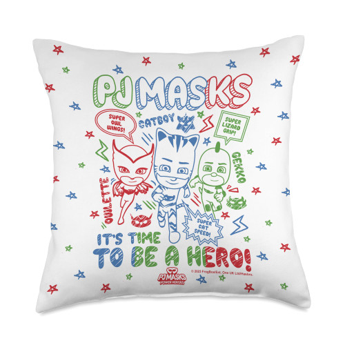 PJ Masks Power Time to Be A Hero Group Shot Logo Throw Pillow, 18x18, Multicolor