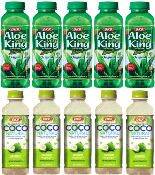 OKF Aloe Vera King Original & Coco Natural Drink 16.9-ounce Bottles (Pack of 10)