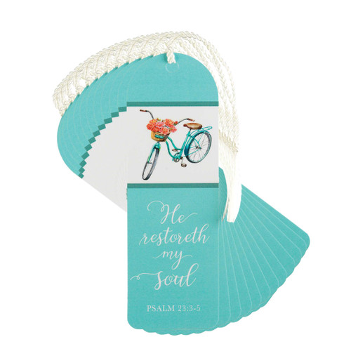 Dicksons He Restoreth My Soul Teal Blue 6 inch Paper Tussled Bookmark Pack of 12