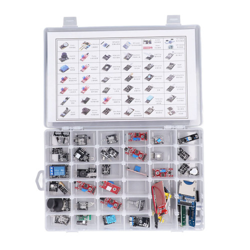 45Pcs Detection Modules Set, 240mAh Sensor Module Clock Board Temp Electronic Component Set Kit for Raspberry Pi