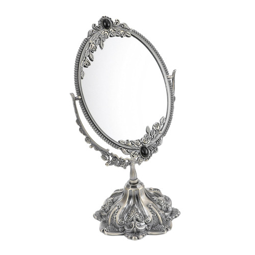 Beavorty Retro Vanity Mirror Retro Tabletop Mirror Retro Dresser Oval Mirrors Hand Mirror Makeup Vanity Table Desk Makeup Mirror Vintage Vanity to Rotate Desk Mirror Desktop Metal