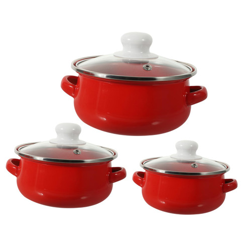 KICHOUSE 3pcs Enamel Pot Small Saucepan Enamel Milk Pot Enamel Stock Pot Ceramic Saucepan Flat Bottom Pot Stovetop Pot Simmer Pan Cookware Soup Pan Induction Cooker Red Oven