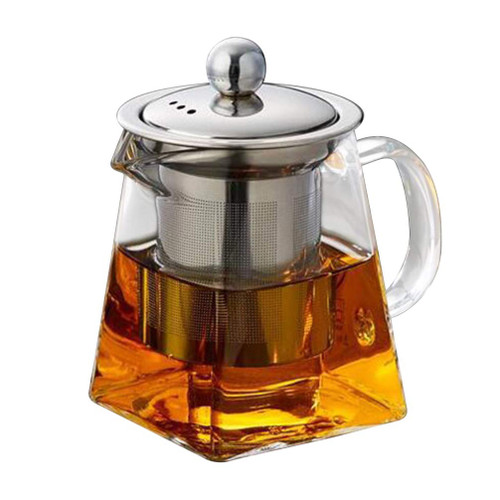 Cabilock Teapot Teapot With Infuser Square Shape Glass Teapot Glass Tea Kettle With Removable Stainless Steel Lid Stovetop Safe Teapot Blooming Loose Leaf Tea Maker 350ml Tea Pot