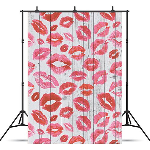 SJOLOON 6x9ft Mother's Day Vinyl Photography Backdrop Lipstick kiss Wood Floor Background Photo Studio Props 10874