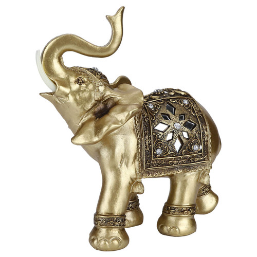 Buachois Elegant Statue Resin Feng Shui Golden Sculpture Wealth Lucky Elephant Figurine with Trunk Facing Upwards for Home Office Decoration 28.5x24x10CM Buachois Elegant Statue Resin Feng Shui Golden Sculpture Wealth Lucky Elephant Figurine with Trunk Facing Upwards for Home Office Decoration 28.5x24x10CM