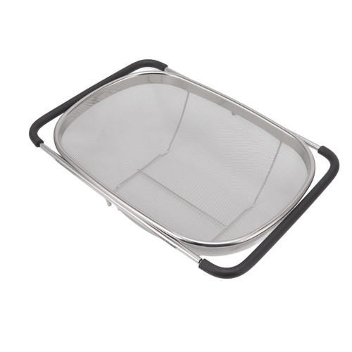 Stainless Steel Extendable Sink Colander, Over The Sink Colander Strainer Basket Over the Sink Drain Strainer Basket with Handle for Vegetables, Fruits, Pasta and Dishes