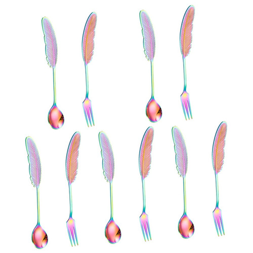 Gadpiparty 10 Pcs Spoon Fork Coffee Spoon Gold Metal Flatware Wedding Serving Spoons Dessert Spoon Stirring Spoon Fancy Fork and Spoon Stainless Steel Spoons Small Spoon Teaspoon Mini