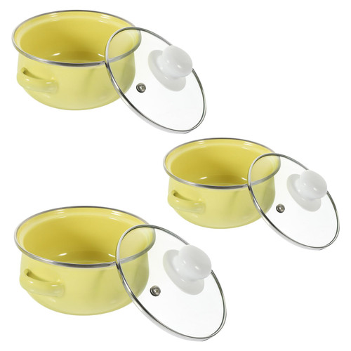 MAGICLULU 3pcs Enamel Stockpot with Lid, Binaural Stew Pot Retro Cooking Pot Vintage Stew Bean Simmers Pot Kitchen Soup Pot with Handle for Induction Cookers Yellow