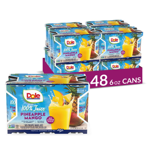 Dole 100% Pineapple Mango Juice, No Added Sugar, Excellent Source of Vitamin C, 100% Fruit Juice, 6 Fl Oz (Pack of 6), 48 Total Cans, Packaging May Vary