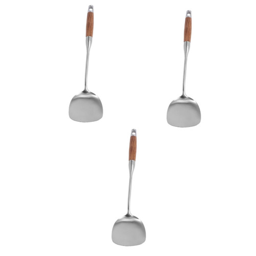 MAGICLULU 3pcs Nonstick Pan Utensils Kitchen Food Spatula Cooking Tool Cooking Shovel Stainless Spatula Mixing Spatula Kitchen Spatula Metal Cooking Utensils Bamboo Stainless Steel