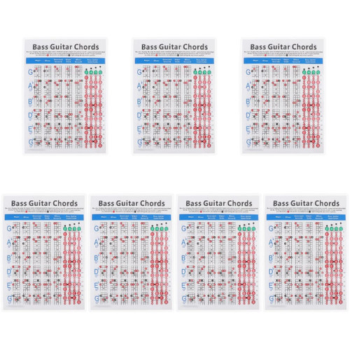 ERINGOGO 7 Pcs Electric Bass Chord Diagram Bass Chord Chart Poster Guitar Beginners Chart Bass Training Guide Guitar Chord Chart for Beginner Guitar Key Pocket Copper Sheet Reference Image