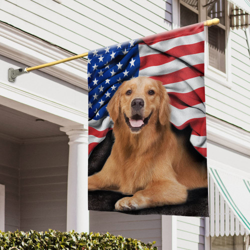 Flagwix Golden Retriever, Patriot American Dog Flags - House Flag 30x40, Decorations For Home, Outside, Indoor Outdoor Flag - Double Sided, Heavy Duty Canvas, Fade Resistant
